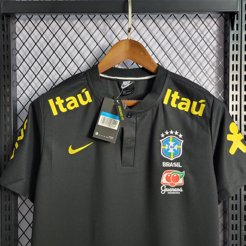 Camisa Pré-jogo Seleção Brasileira - 2021/2022 - Masculina - Preta com  Todos os Patrocínios