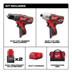 Rotomartillo Y Llave De Impacto De 1/4 M12 Milwaukee 2497-22 - Reiker Tools