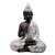 Buda meditando em resina na cor prata com espelhos grande