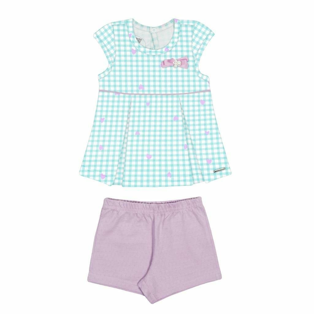 Conjunto Infantil Menina Xadrez com Textura Rosa - Alakazoo