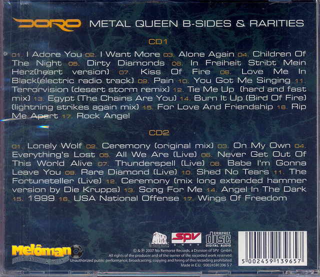 CD Doro Metal Queen B Sides Rarities 2007