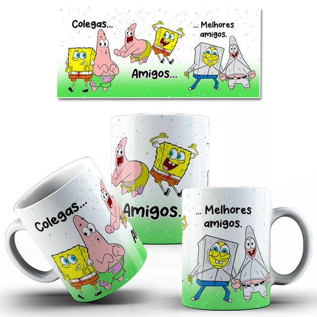 Caneca Bob Esponja e Patrick Colegas Amigos Melhores Amigos