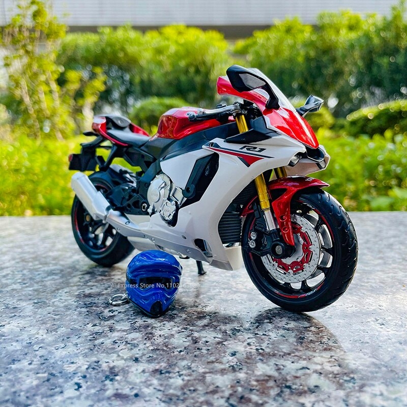 YAMAHA R1 Diecast Motocicleta Modelo, vermelho, preto, 1:18 Escala