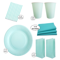 Kit Combo Cumple Bolsita Verde Aqua Pastel