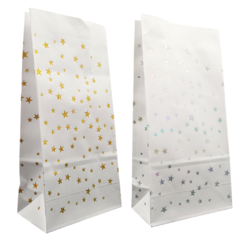 Bolsitas Papel Golosineras Blanca Con Estrellas Holograficas