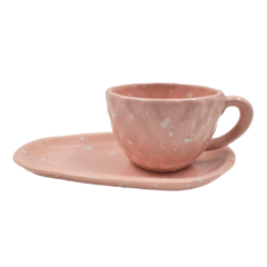 Taza + Bandeja Gota Cerámica Rosa 2