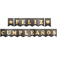 Banderin Feliz Cumpleaños Negro Con Letras Doradas