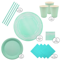 Kit Combo Cumple Ondas Pasteles Verde Aqua