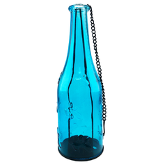 Portavela Botella Vidrio Azul
