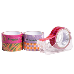 Kit Washi Tape Positive Vibes C/5 Und + 1 Suporte