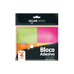 Bloco Adesivo Colorido 38Mmx50Mm Neon Blister/4Blocos