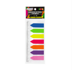 Marcador de pág. smart notes seta neon - 7 cores c/ régua Brw