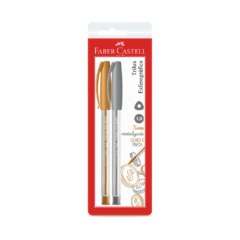 Caneta Esferográfica Faber-Castell Trilux Colors 1.0mm Prata e Ouro Cartela c/ 2 Unid