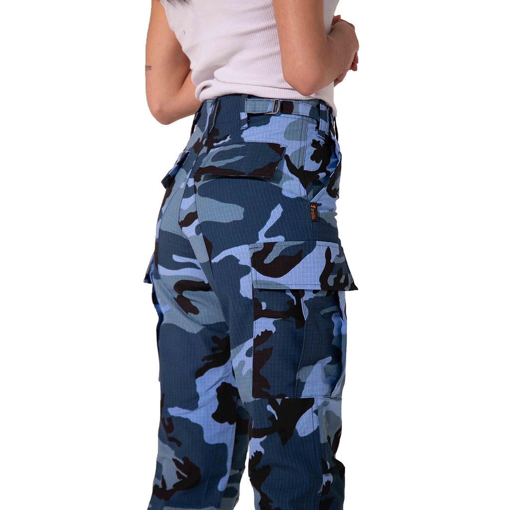 Pantalón Dama De Ripstop Táctico Cargo Camuflado Urbano Azul