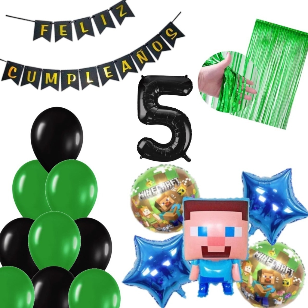 Combo Deco Minecraf Globo 3d + Estrellas + Feliz Cumpleaños