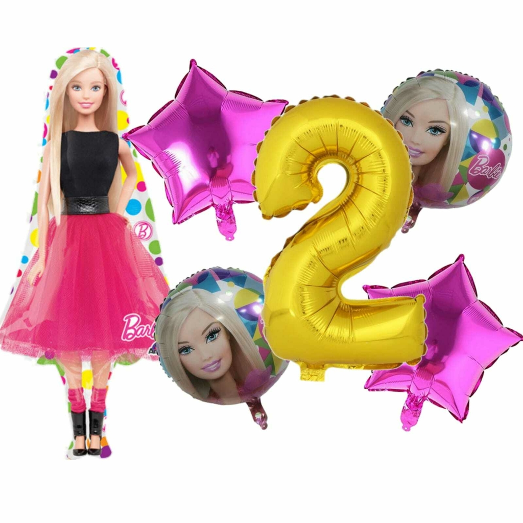 Set De 5 Globos Barbie + 4 Metalizados 45cm + Numero De 70cm