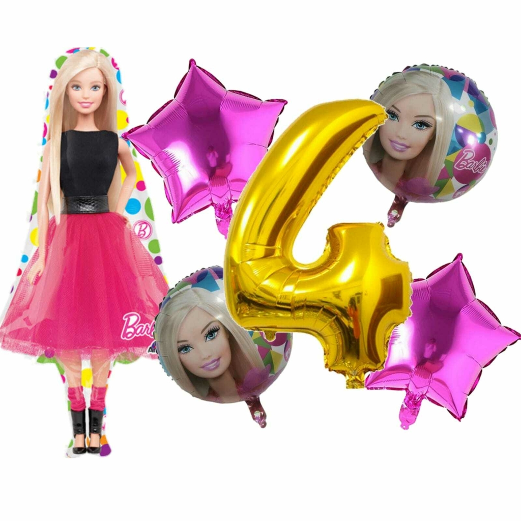 Set De 5 Globos Barbie + 4 Metalizados 45cm + Numero De 70cm