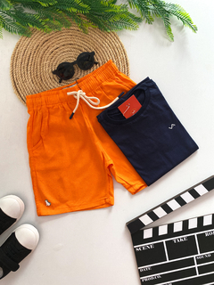 Conjunto linho premium laranja/marinho - comprar online