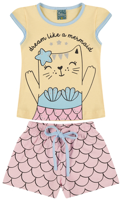 Pijama gatinha sereia 100% algodão - comprar online