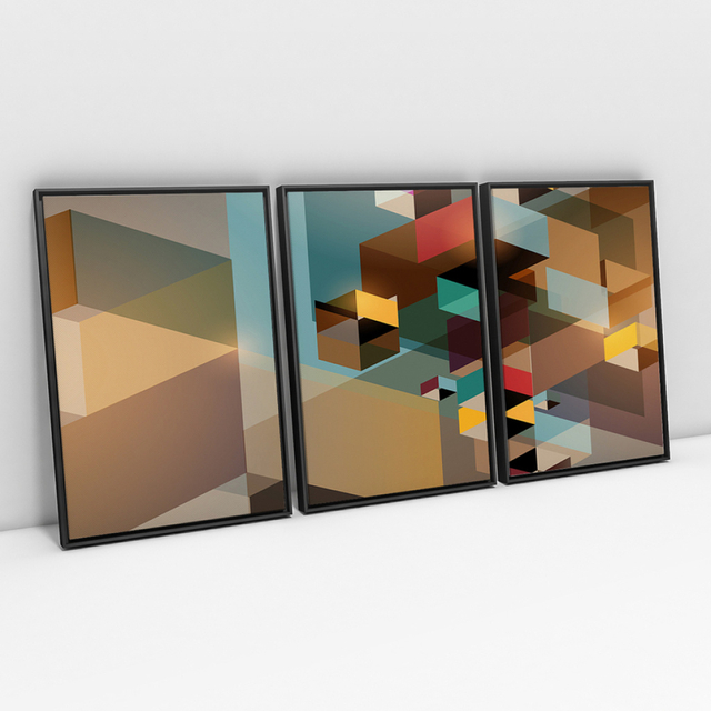 Quadro Decorativo Abstrato Geométrico Kit com 3 Quadros