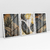 Quadro Decorativo Abstrato Moderno Folhas Pretas e Douradas Sobre o Mármore Kit com 3 Quadros - Bimper - Quadros Decorativos