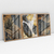 Quadro Decorativo Abstrato Moderno Folhas Pretas e Douradas Sobre o Mármore Kit com 3 Quadros - comprar online