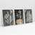 Quadro Decorativo Abstrato Tropical Botânico Gray Tones - 50C+37B+51C - Uillian Rius - Kit com 3 Quadros - Bimper - Quadros Decorativos