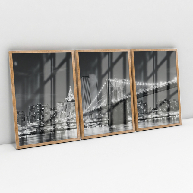 Quadro Decorativo em Preto e Branco Ponte do Brooklyn New York 180x120cm -  Decore Pronto