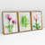 Quadro Decorativo Flores e Folha com Efeito de Pintura Kit com 3 Quadros - loja online