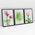 Quadro Decorativo Flores e Folha com Efeito de Pintura Kit com 3 Quadros - Bimper - Quadros Decorativos