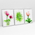 Quadro Decorativo Flores e Folha com Efeito de Pintura Kit com 3 Quadros