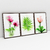 Quadro Decorativo Flores e Folha com Efeito de Pintura Kit com 3 Quadros - Bimper - Quadros Decorativos