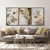 Quadro Decorativo Flores em Ouro Branco e Folhas em Ouro Amarelo Kit com 3 Quadros