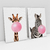 Quadro Decorativo Girafa e Zebra Mascando Chiclete Bubble Gum Kit com 2 Quadros