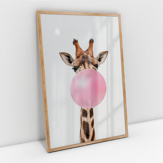 Quadro Decorativo Girafa Mascando Chiclete Bubble Gum