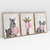 Quadro Decorativo Girafa Zebra e Coala Mascando Chiclete Bubble Gum Kit com 3 Quadros - loja online