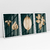 Quadro Decorativo Golden Leaves With Dark Green Background Folhas Douradas com Fundo Verde Escuro Kit com 3 Quadros - Bimper - Quadros Decorativos