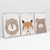 Quadro Decorativo Quarto Infantil Leão, Urso, Raposinha - Caroline Cerrato - Kit com 3 Quadros