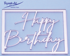 Aplique para bolo Happy Birthday com moldura na internet