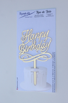 Topo de Bolo Happy Birthday cursivo