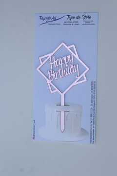 Topo de Bolo Happy Birthday quadrado na internet