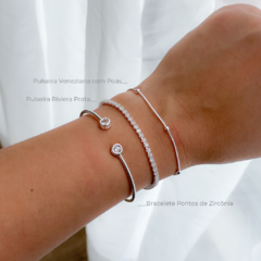 Bracelete Aberto Com Pontos De Zircônia Prata - comprar online