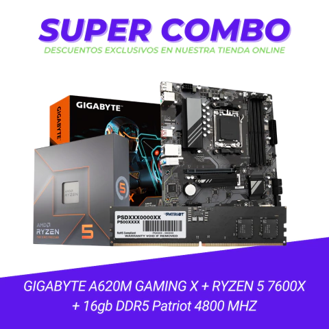 SUPER COMBO 2 - GIGABYTE A620M GAMING X + RYZEN 5 7600X + 16GB PATRIOT