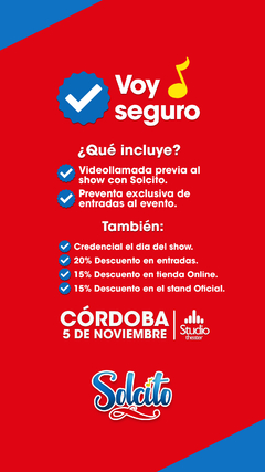 Pack "Voy seguro" para Show Córdoba 5 de noviembre - Studio Theater - tienda online