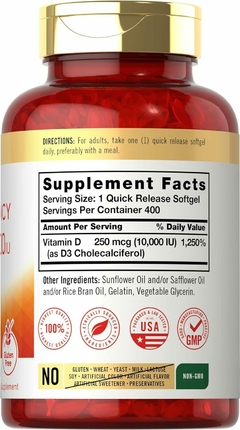 Vitamina D3 250 Mcg (10000 Iu) X 400 Softgels | Carlyle USA - comprar online