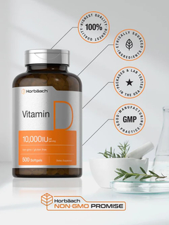 Vitamina D3 250 Mcg (10000 Iu) X 500 Softgels | Horbaach USA - comprar online