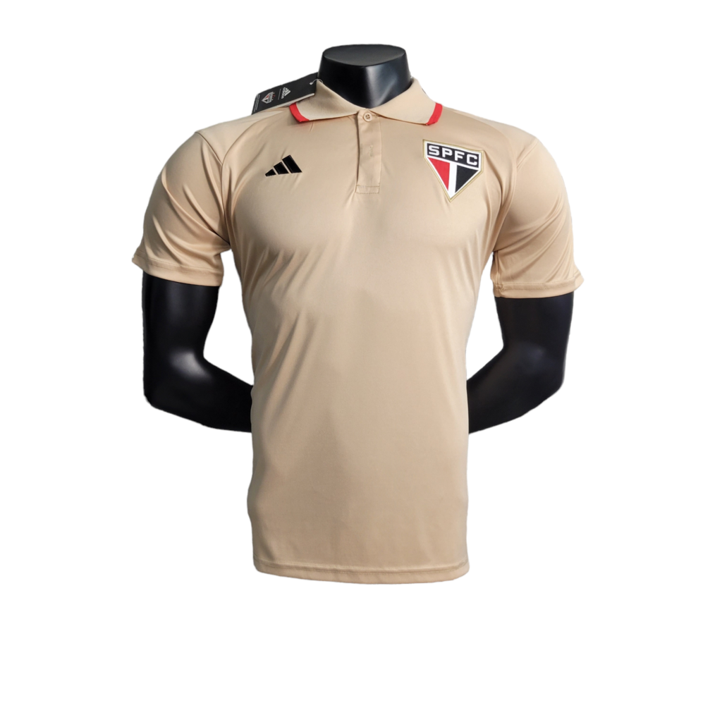 Camisa Polo São Paulo 23/24 Adidas Torcedor Masculina - Bege com detalhes  em preto