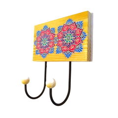 Cabideiro de parede pinus mandala floral 2 ganchos - comprar online