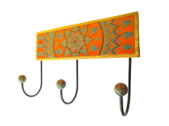 Cabideiro de parede laranja de madeira com mandala 3 ganchos sob encomenda - comprar online