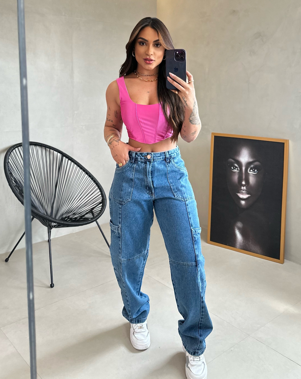 CAL A JEANS RETA FEMININA CINTURA ALTA BOLSO LATERAL